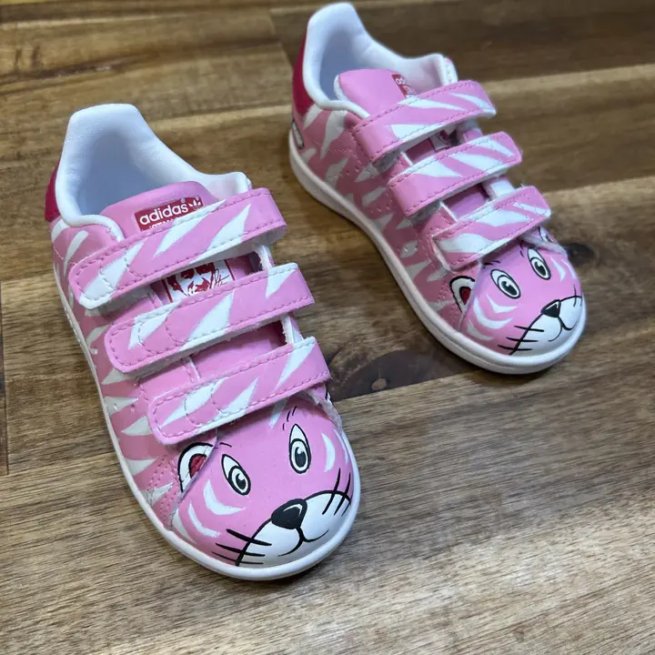 Baskets enfant à scratch personnalisées : tigre rose